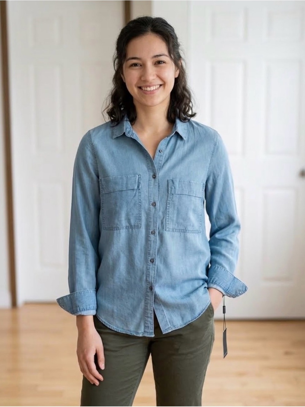 Dynamite Buttoned Denim Shirt Button Down Shirt Blue Medium